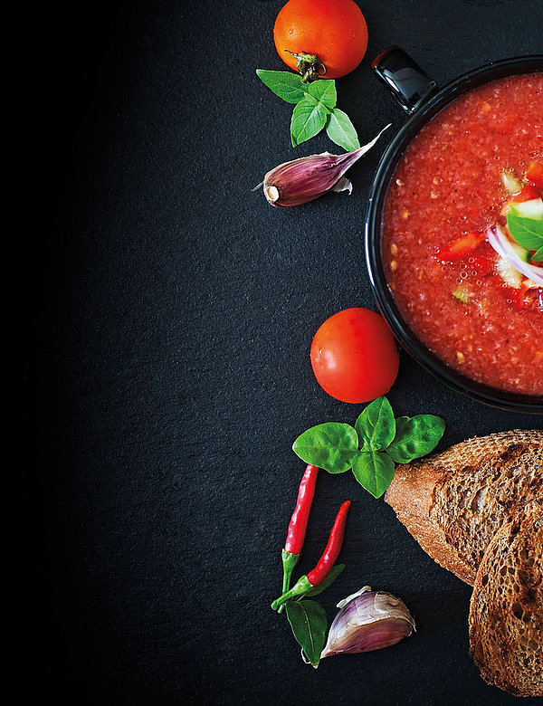 Wasser­melonen-­Tomaten-Gazpacho